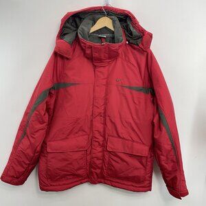 Y2K Nike Winter Bomber Jacket Insulated Hooded Pockets Stripe Full Zip Red Men L